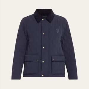 Burberry Navy Quilted Jacket with Corduroy Collar NEW M